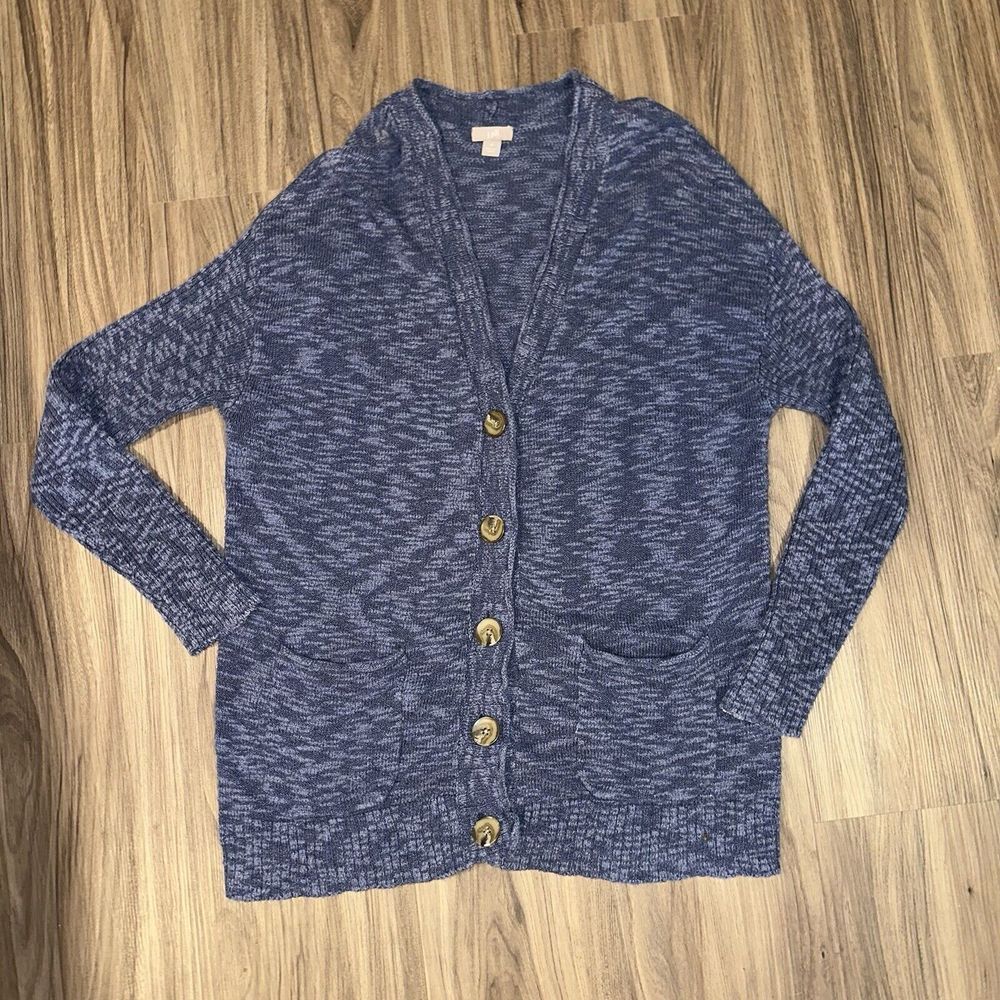 J Jill Button Front Cardigan Blue Burnout Style Size Medium‎
